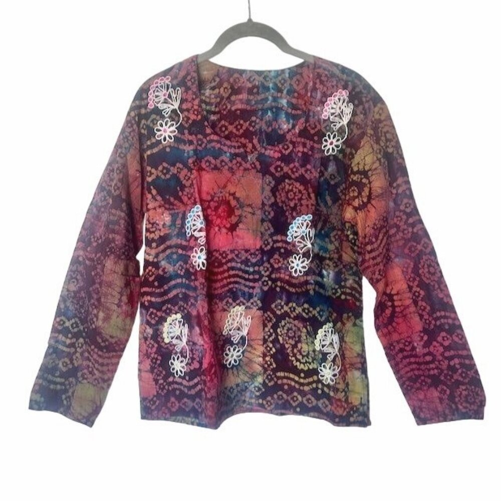 Unique Handmade  Bohemian Patchwork Floral Embroidered Long Sleeve Top - Women’s
